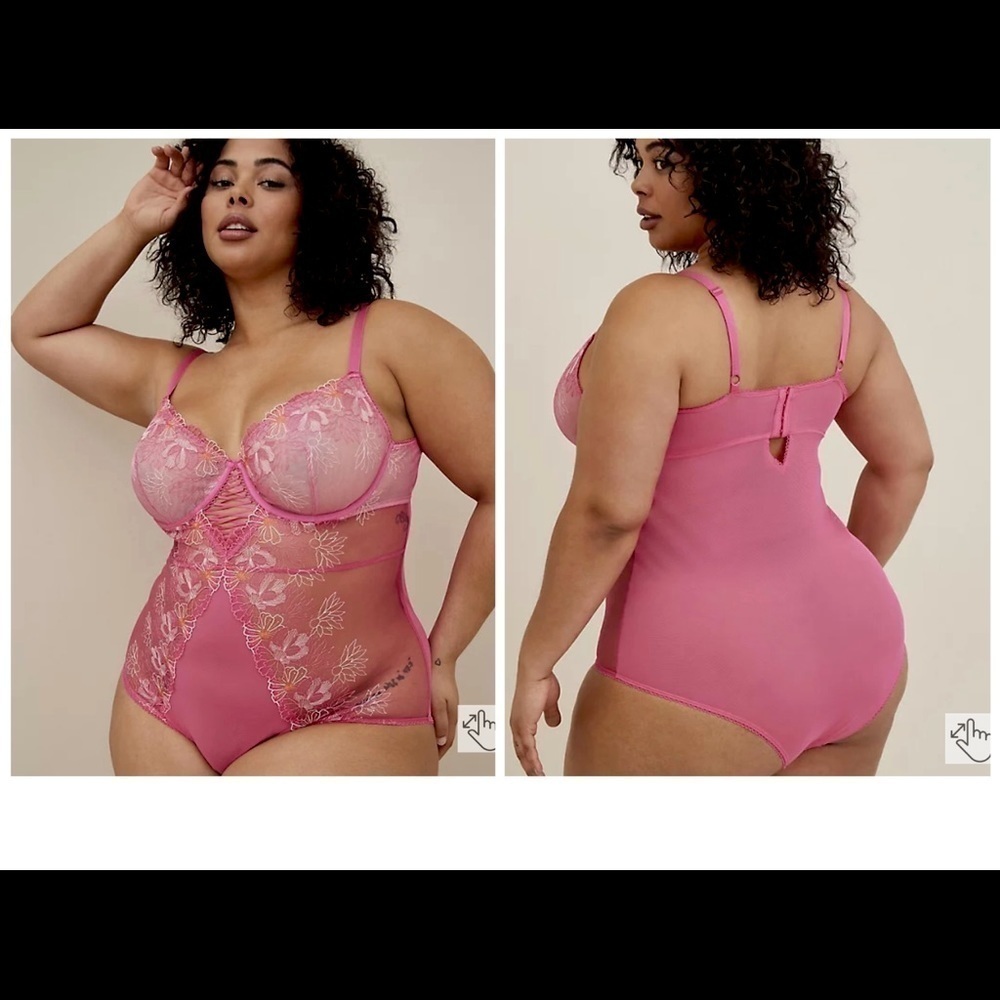 NWT - EMBROIDERED UNDERWIRE BODYSUIT - MESH PINK